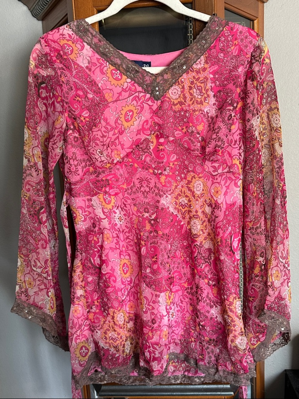 Limited Too Pink Multi-Print V-Neck Long Sleeve Top